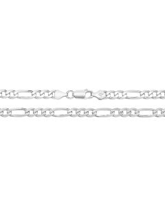 Sterling Silver 6mm Pave Figaro Chain Necklace 18 - 30  Inch
