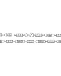 Sterling Silver 5mm Cubic Zirconia Set Greek Design Chain Necklace 30 - 34 Inch