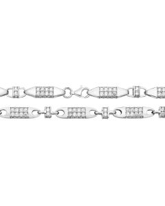Sterling Silver 7mm Cubic Zirconia Set Block Chain Necklace 30 - 32 Inch