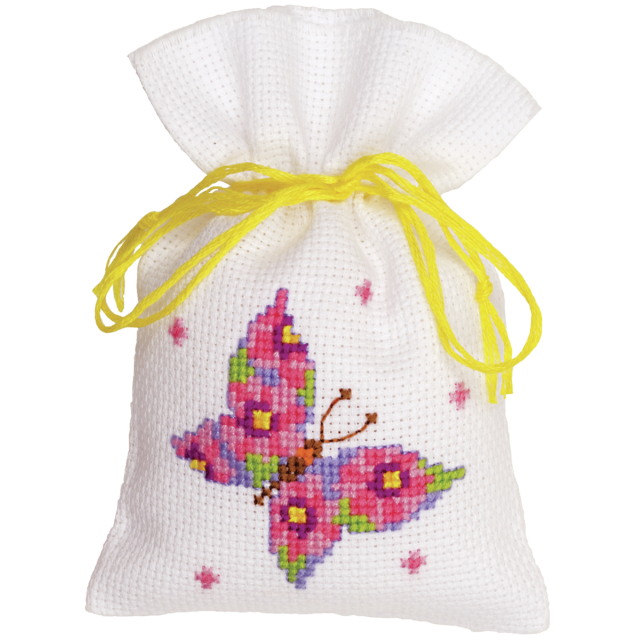 Buy Vervaco Pot-Pourri Bag Butterfly Pink Cross Stitch Kit by World of Jewellery