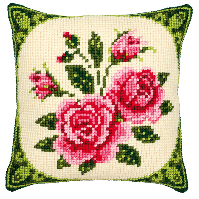 Buy Vervaco Pink Roses Cushion Cross Stitch Kit by World of Jewellery