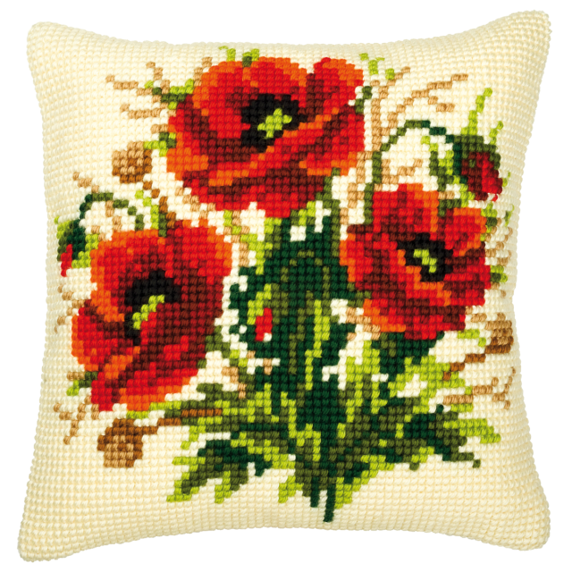 Buy Vervaco Poppies Cushion Cross Stitch Kit by World of Jewellery