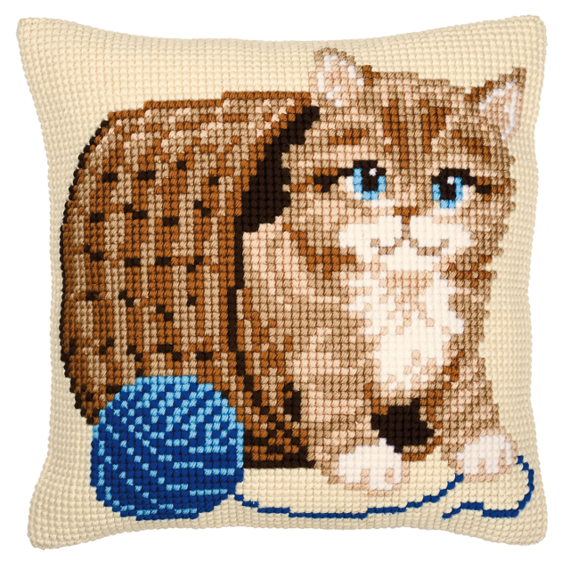 Buy Vervaco Kitten and Wool Cushion Cross Stitch Kit by World of Jewellery