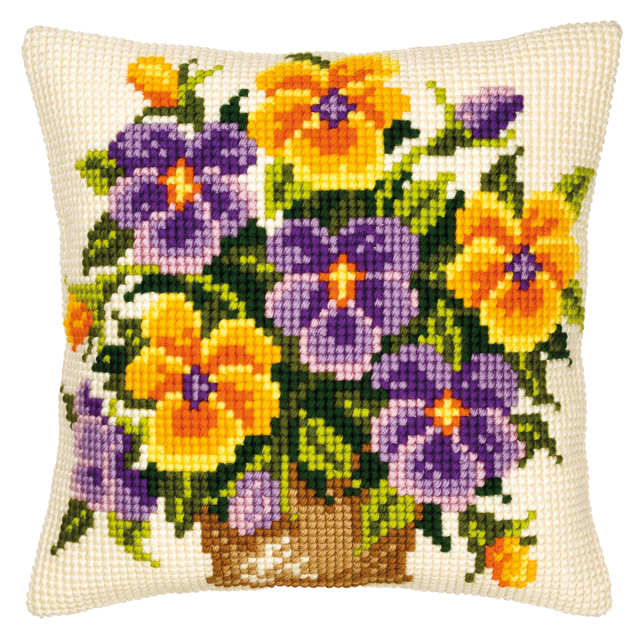 Buy Vervaco Yellow and Purple Pansies Cushion Cross Stitch Kit by World of Jewellery