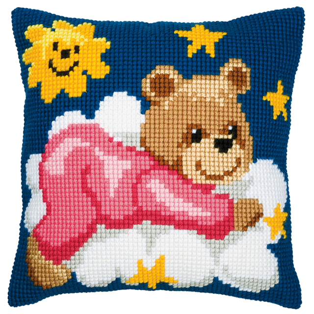 Buy Vervaco Pink Teddy Cushion Cross Stitch Kit by World of Jewellery