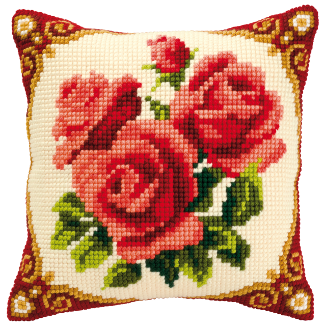 Buy Vervaco Red Roses Cushion Cross Stitch Kit by World of Jewellery