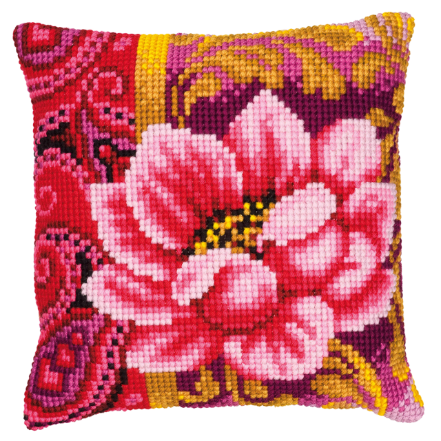 Buy Vervaco Pink Flower Cushion Cross Stitch Kit by World of Jewellery