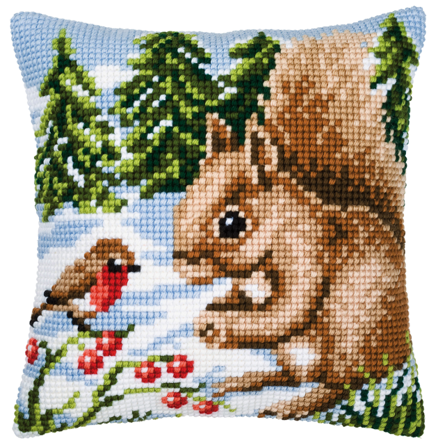 Buy Vervaco Winter Scene Squirrel And Robin Cushion Cross Stitch Kit by World of Jewellery