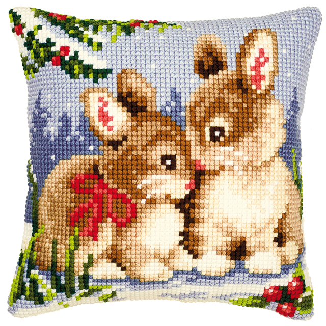 Buy Vervaco Winter Scene Bunnies Cushion Cross Stitch Kit by World of Jewellery