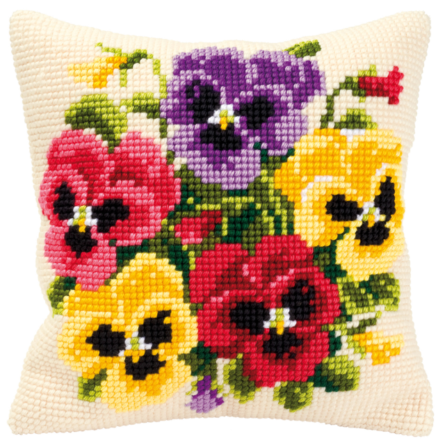 Buy Vervaco Pansy Posy Cushion Cross Stitch Kit by World of Jewellery