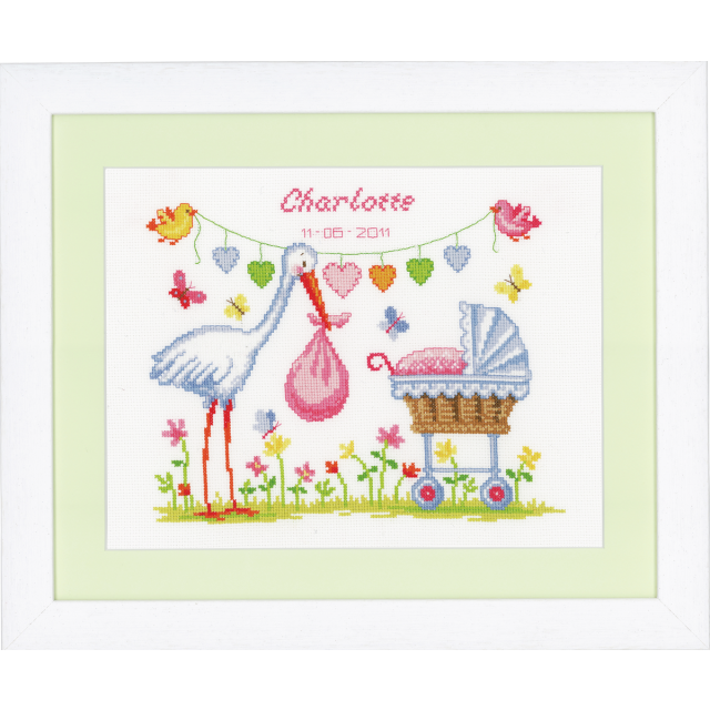 Buy Vervaco Birth Record Stork & Pram Cross Stitch Kit by World of Jewellery