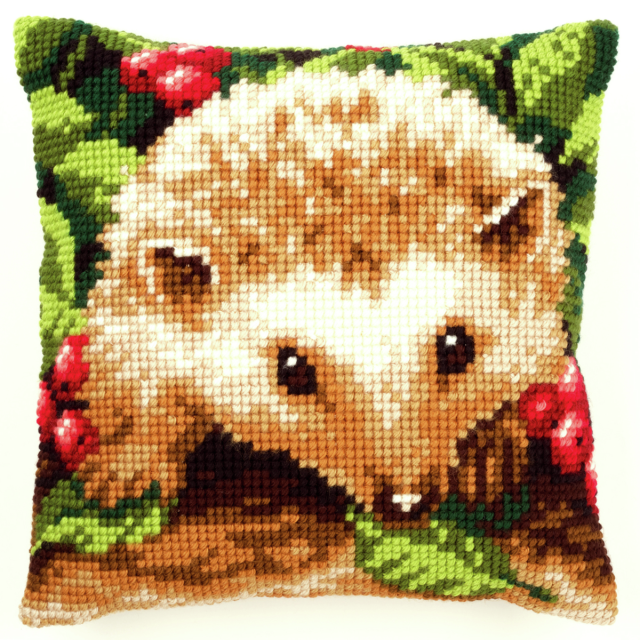 Buy Vervaco Hedgehog with Berries Cushion Cross Stitch Kit by World of Jewellery