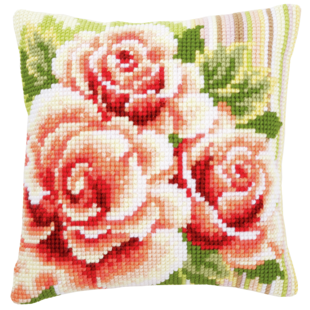 Buy Vervaco Pink Roses I Cushion Cross Stitch Kit by World of Jewellery