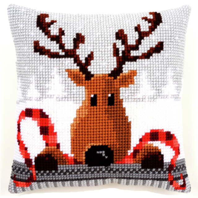 Buy Vervaco Reindeer with a Red Scarf Cushion Cross Stitch Kit by World of Jewellery