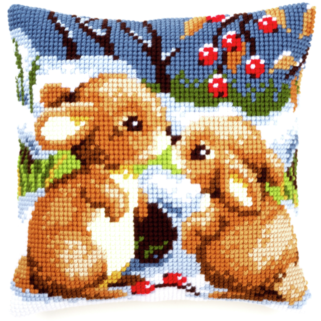 Buy Vervaco Snow Rabbits Cushion Cross Stitch Kit by World of Jewellery