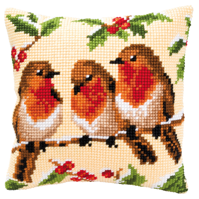 Buy Vervaco Robins Cushion Cross Stitch Kit by World of Jewellery