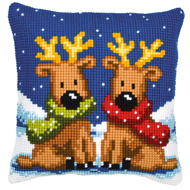 Buy Vervaco Reindeer Twins Cushion Cross Stitch Kit by World of Jewellery