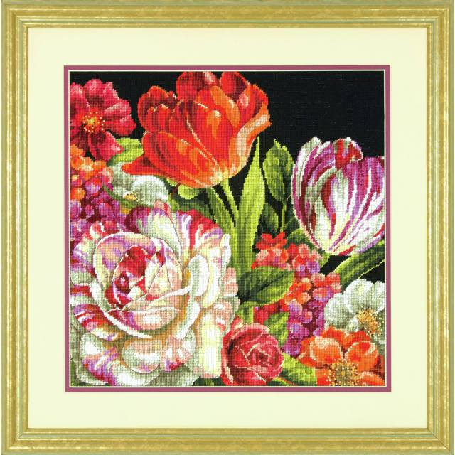 Buy Dimensions Bouquet On Black Needlepoint Kit by World of Jewellery