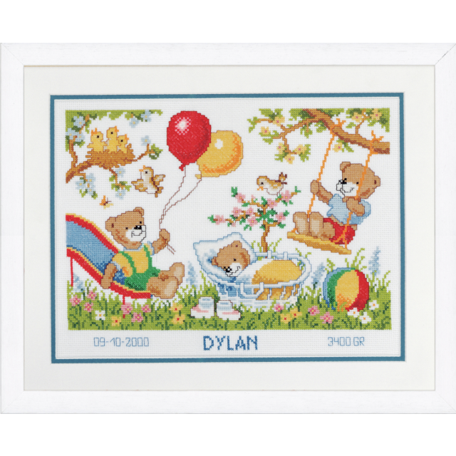 Buy Vervaco Birth Record Teddies in Garden Cross Stitch Kit by World of Jewellery