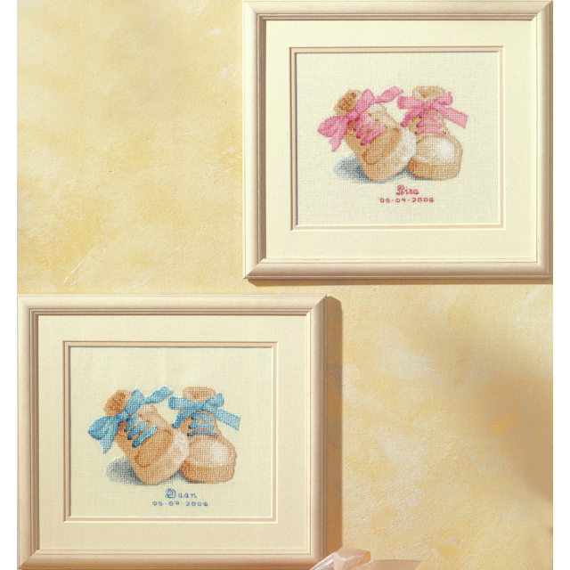 Buy Vervaco Birth Record Boy Or Girl Booties Cross Stitch Kit by World of Jewellery