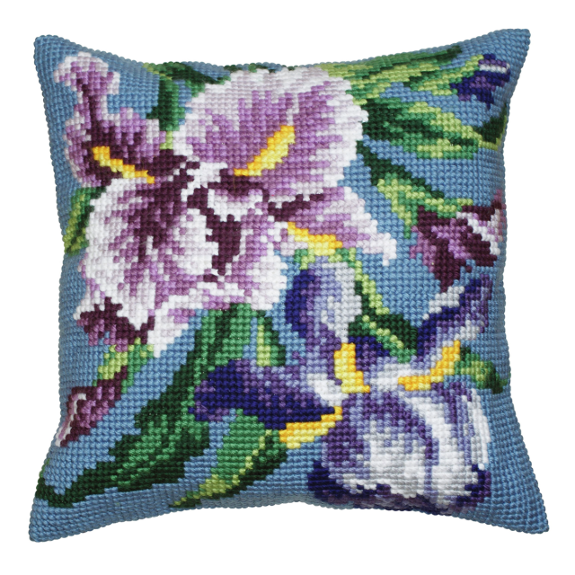 Buy Collection dArt Purple Iris Cushion Cross Stitch Kit by World of Jewellery