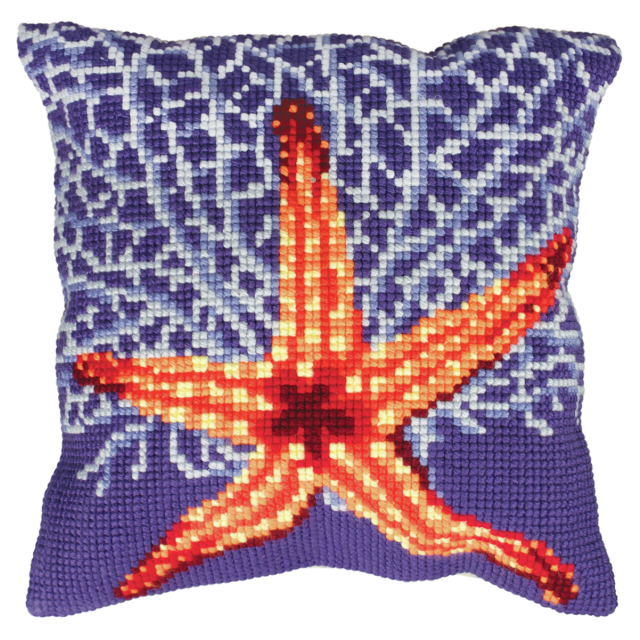 Buy Collection dArt White Starfish Cushion Cross Stitch Kit by World of Jewellery