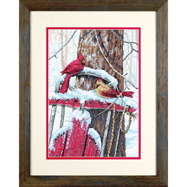 Buy Dimensions Cardinals on Sled Cross Stitch Kit by World of Jewellery