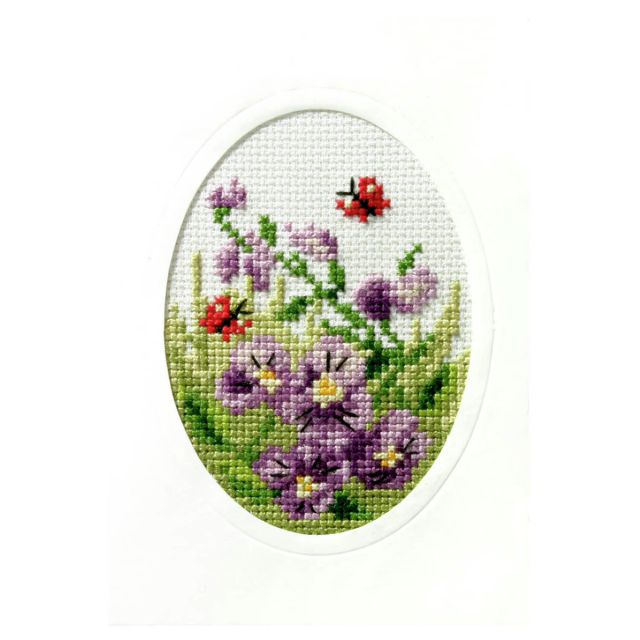 Buy Orchidea Card Pansies Cross Stitch Kit by World of Jewellery