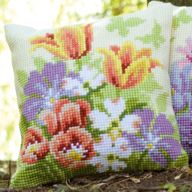 Buy Vervaco Spring Flowers Cushion Cross Stitch Kit by World of Jewellery