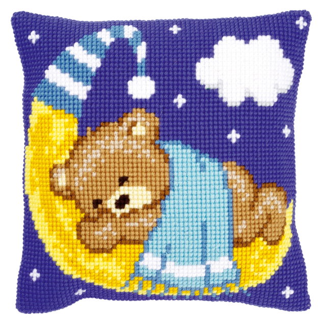 Buy Vervaco Blue Teddy on the Moon Cushion Cross Stitch Kit by World of Jewellery