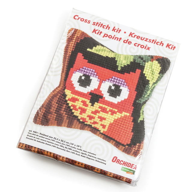 Buy Orchidea Owl Cushion Cross Stitch Kit by World of Jewellery