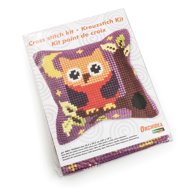 Buy Orchidea Owl Cushion Cross Stitch Kit by World of Jewellery