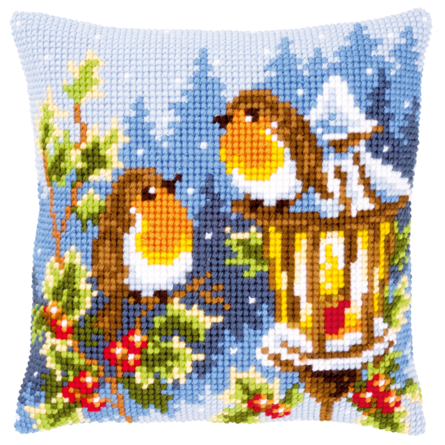 Buy Vervaco Robins at the Lantern Cushion Cross Stitch Kit by World of Jewellery