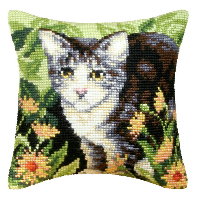 Buy Orchidea Cat Cushion Cross Stitch Kit by World of Jewellery