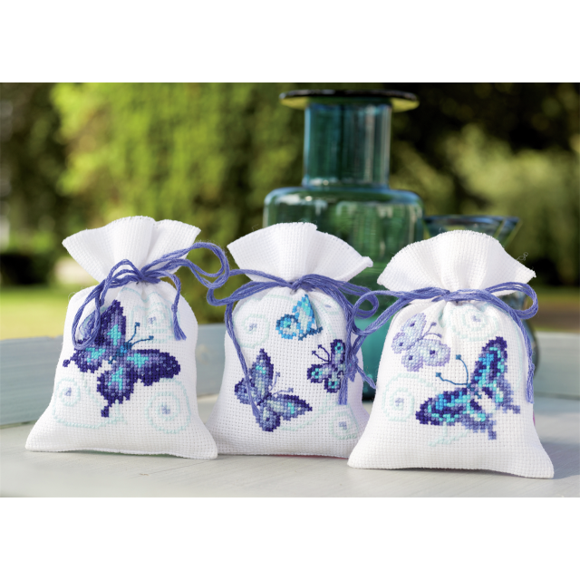 Buy Vervaco Pot-Pourri Bag Blue Butterflies Cross Stitch Kit by World of Jewellery