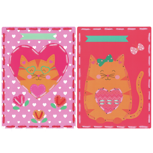 Buy Vervaco Cat with Hearts Set of 2 Children's Embroidery Card Kit by World of Jewellery