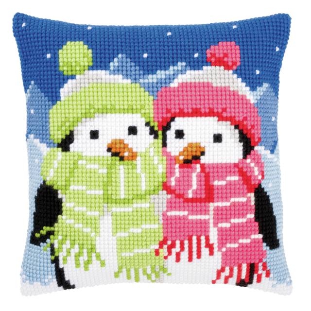 Buy Vervaco Penguins with Scarf Cushion Cross Stitch Kit by World of Jewellery