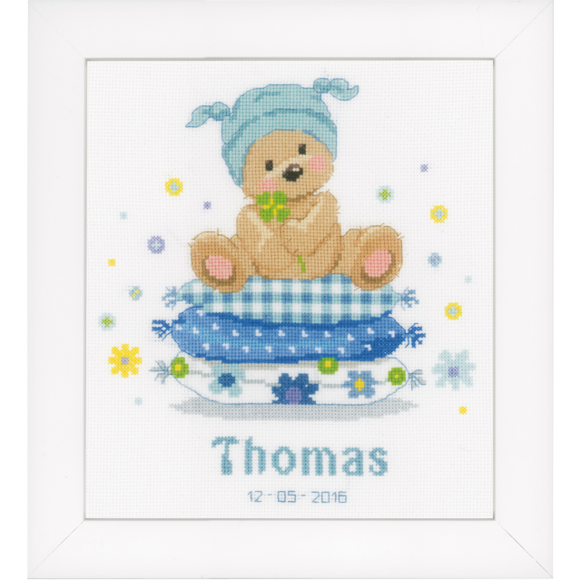 Buy Vervaco Birth Record Bear On Pillow Cross Stitch Kit by World of Jewellery