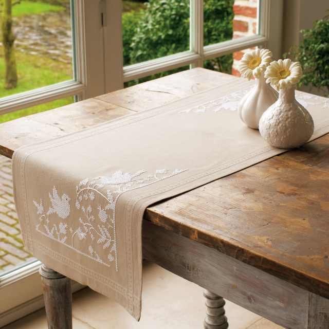 Buy Vervaco White Silhouette Table Runner Embroidery Kit by World of Jewellery