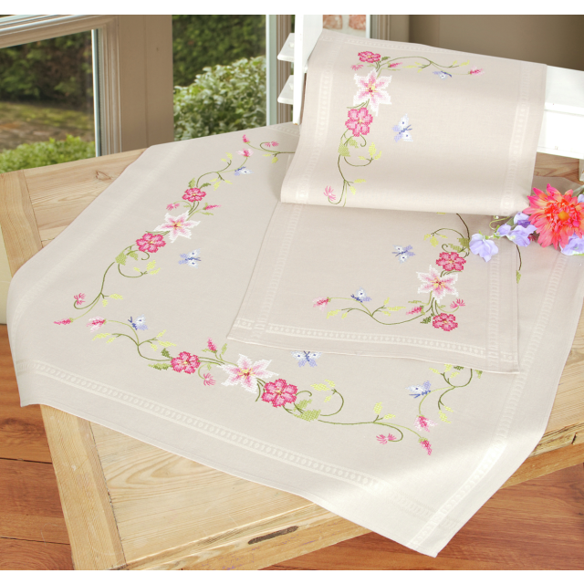 Buy Vervaco Flowers & Butterfly Tablecloth Embroidery Kit by World of Jewellery