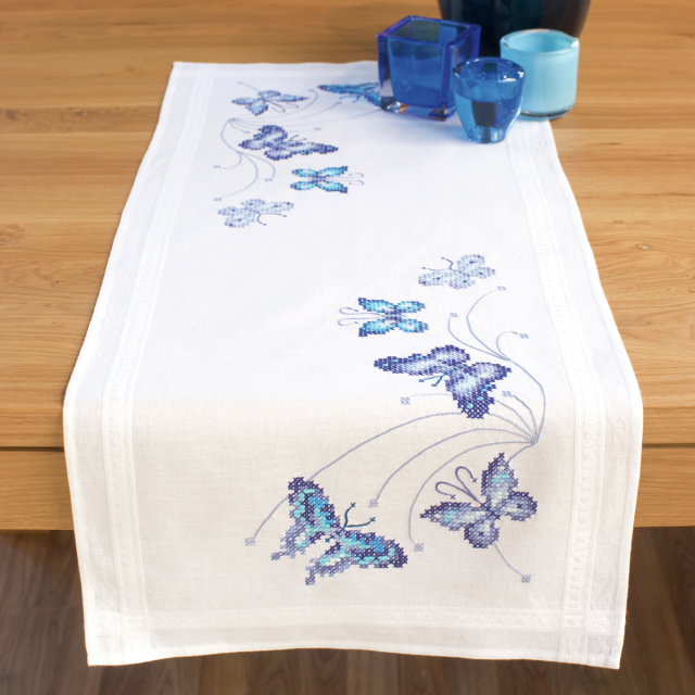Buy Vervaco Blue Butterflies Table Runner Embroidery Kit by World of Jewellery