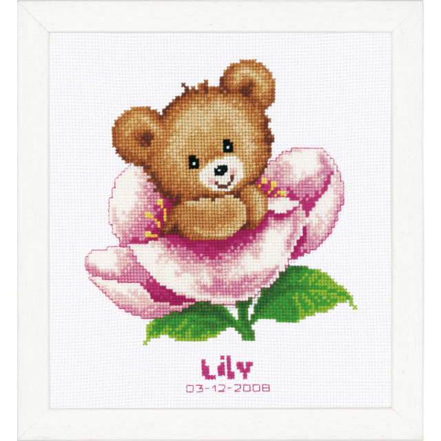 Buy Vervaco Birth Record Flower Teddy Cross Stitch Kit by World of Jewellery