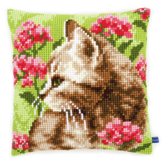 Buy Vervaco Cat in Field of Flowers Cushion Cross Stitch Kit by World of Jewellery