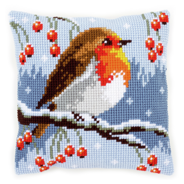 Buy Vervaco Red Robin in the Winter Cushion Cross Stitch Kit by World of Jewellery