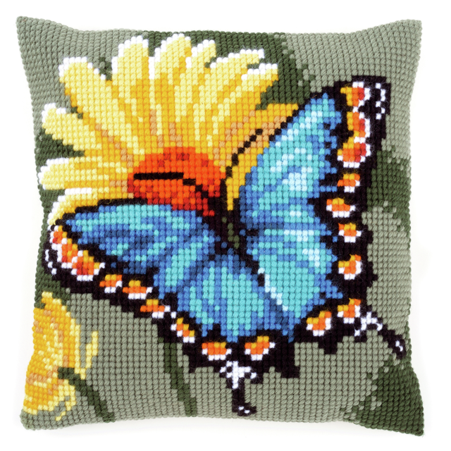 Buy Vervaco Butterfly & Yellow Flower Cushion Cross Stitch Kit by World of Jewellery