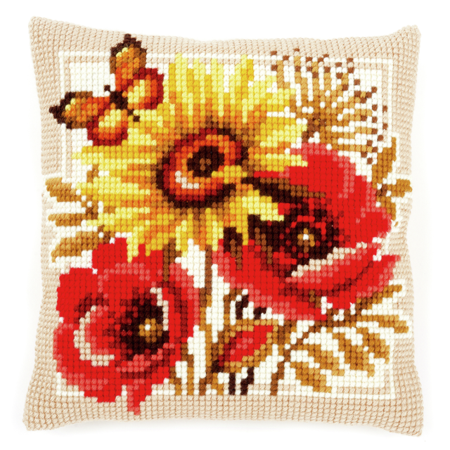 Buy Vervaco Poppies and Sunflowers Cushion Cross Stitch Kit by World of Jewellery