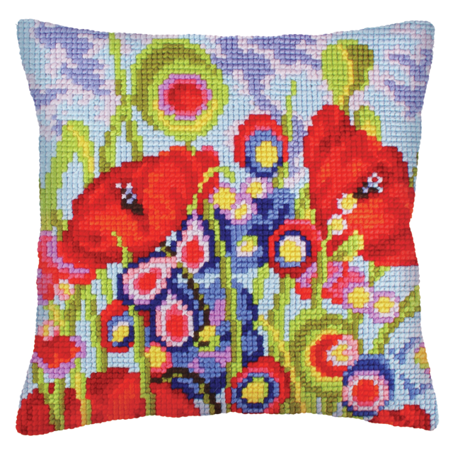 Buy Collection dArt Red Poppies Cushion Cross Stitch Kit by World of Jewellery