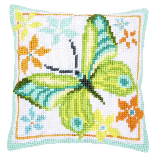 Buy Vervaco Green Butterfly Cushion Cross Stitch Kit by World of Jewellery