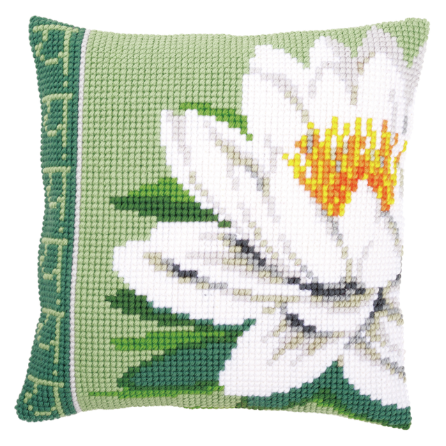 Buy Vervaco White Lotus Flower Cushion Cross Stitch Kit by World of Jewellery