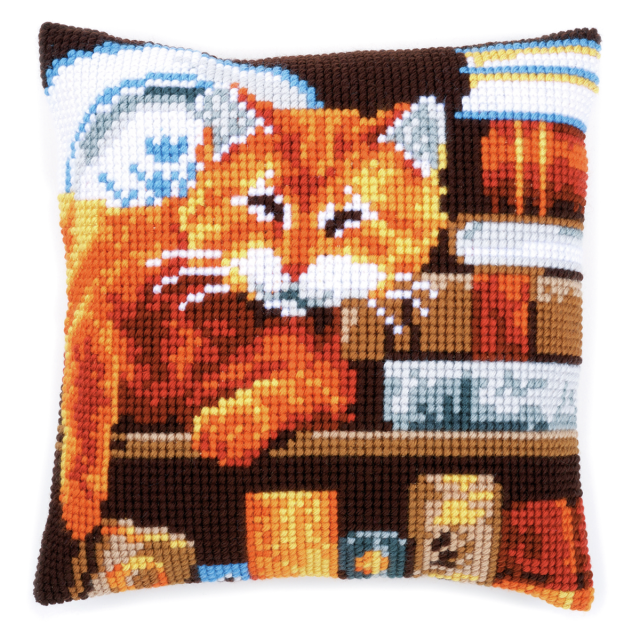 Buy Vervaco Cat and Books Cushion Cross Stitch Kit by World of Jewellery